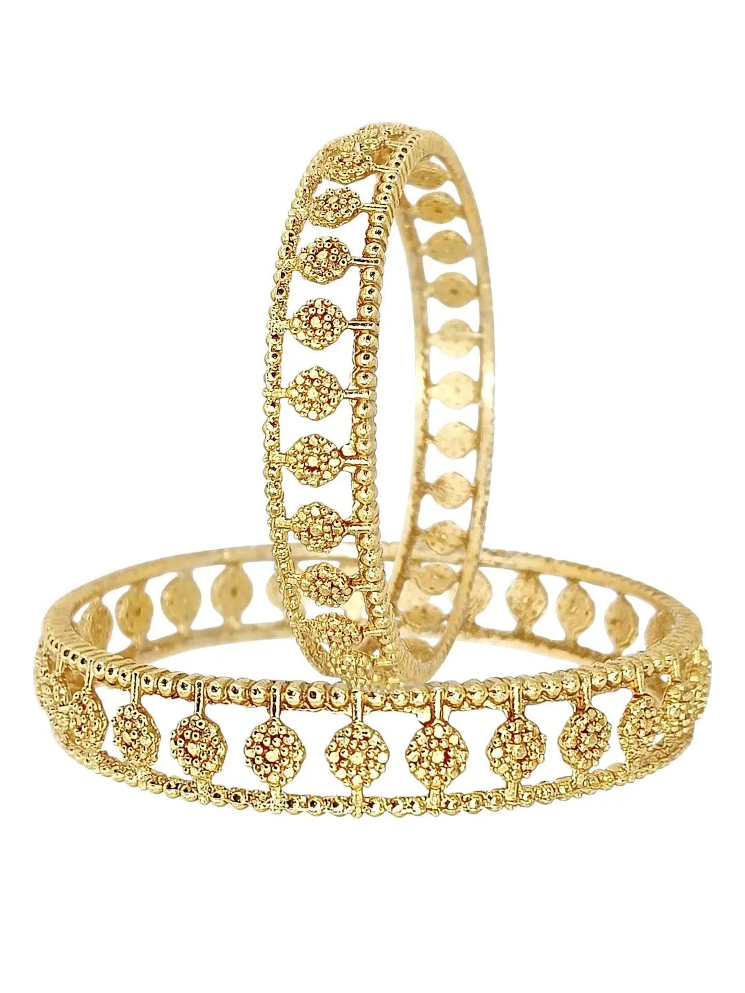 Set Of 2 Gold Plated Crystal Floral Stone Bangle