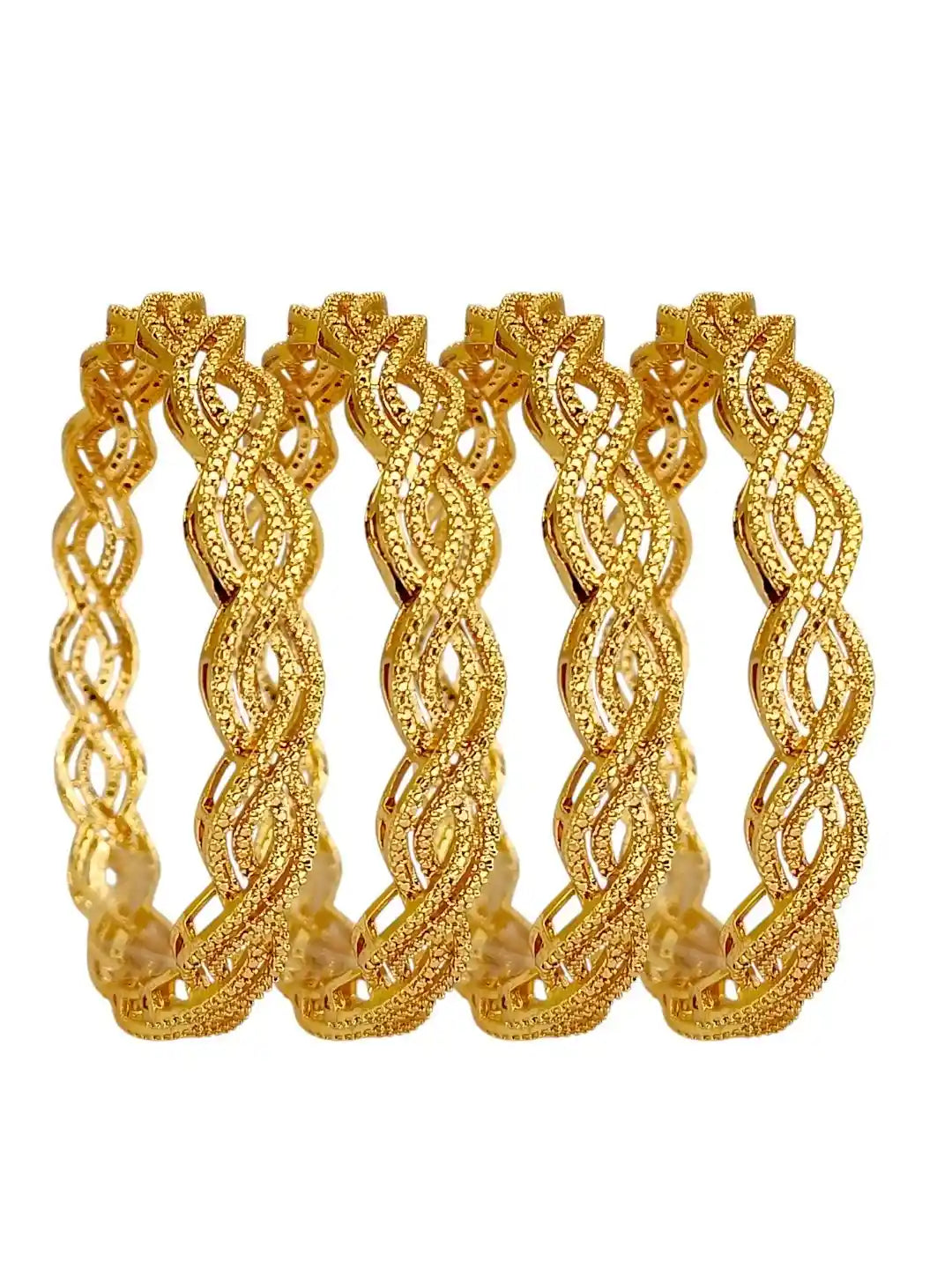 Set Of 4 Gold Plated Braid Pattern Bangle