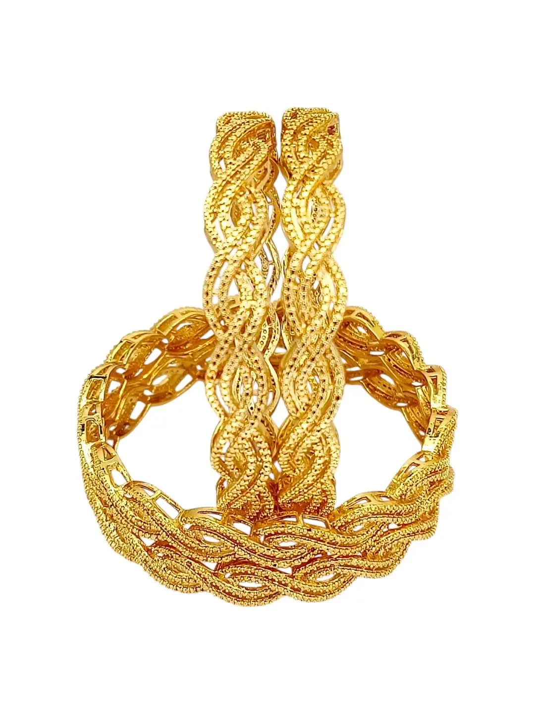 Set Of 4 Gold Plated Braid Pattern Bangle