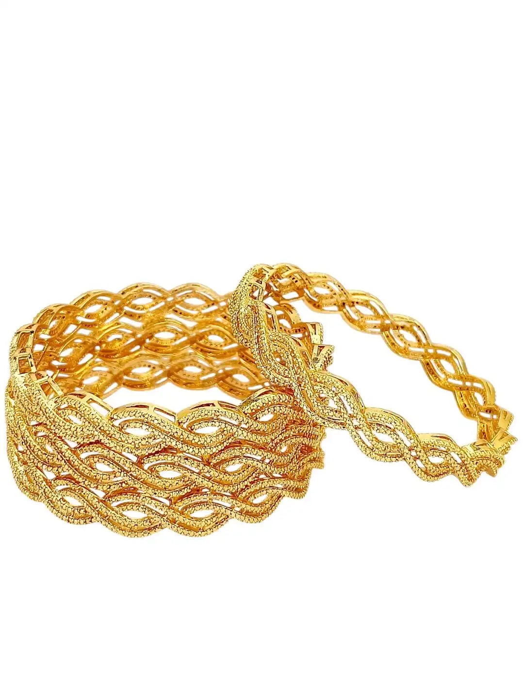 Set Of 4 Gold Plated Braid Pattern Bangle