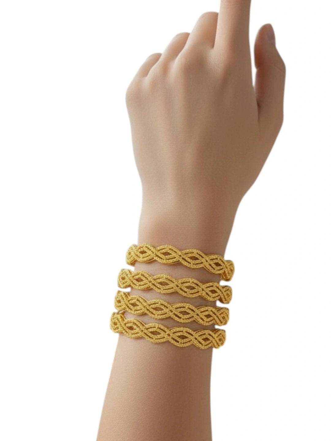 Set Of 4 Gold Plated Braid Pattern Bangle