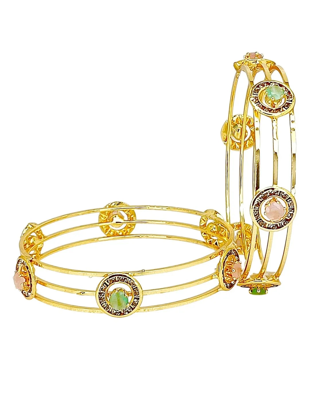 Set Of 2 Gold Plated Cubic Zirconia Stone Studded Bangle