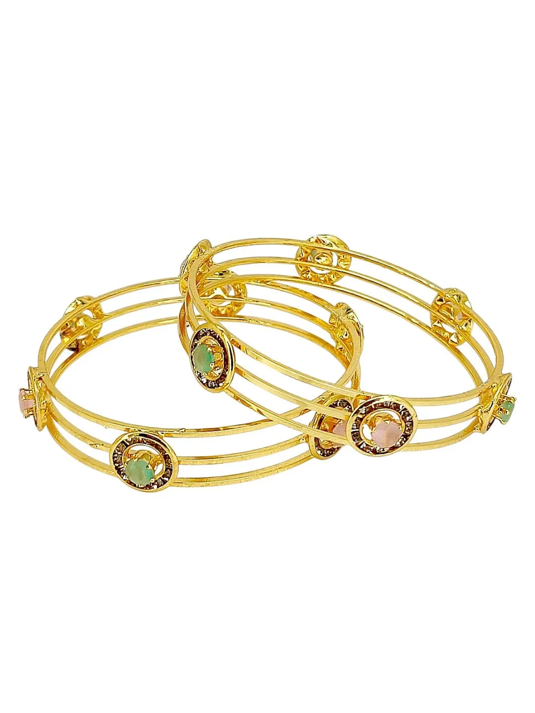 Set Of 2 Gold Plated Cubic Zirconia Stone Studded Bangle