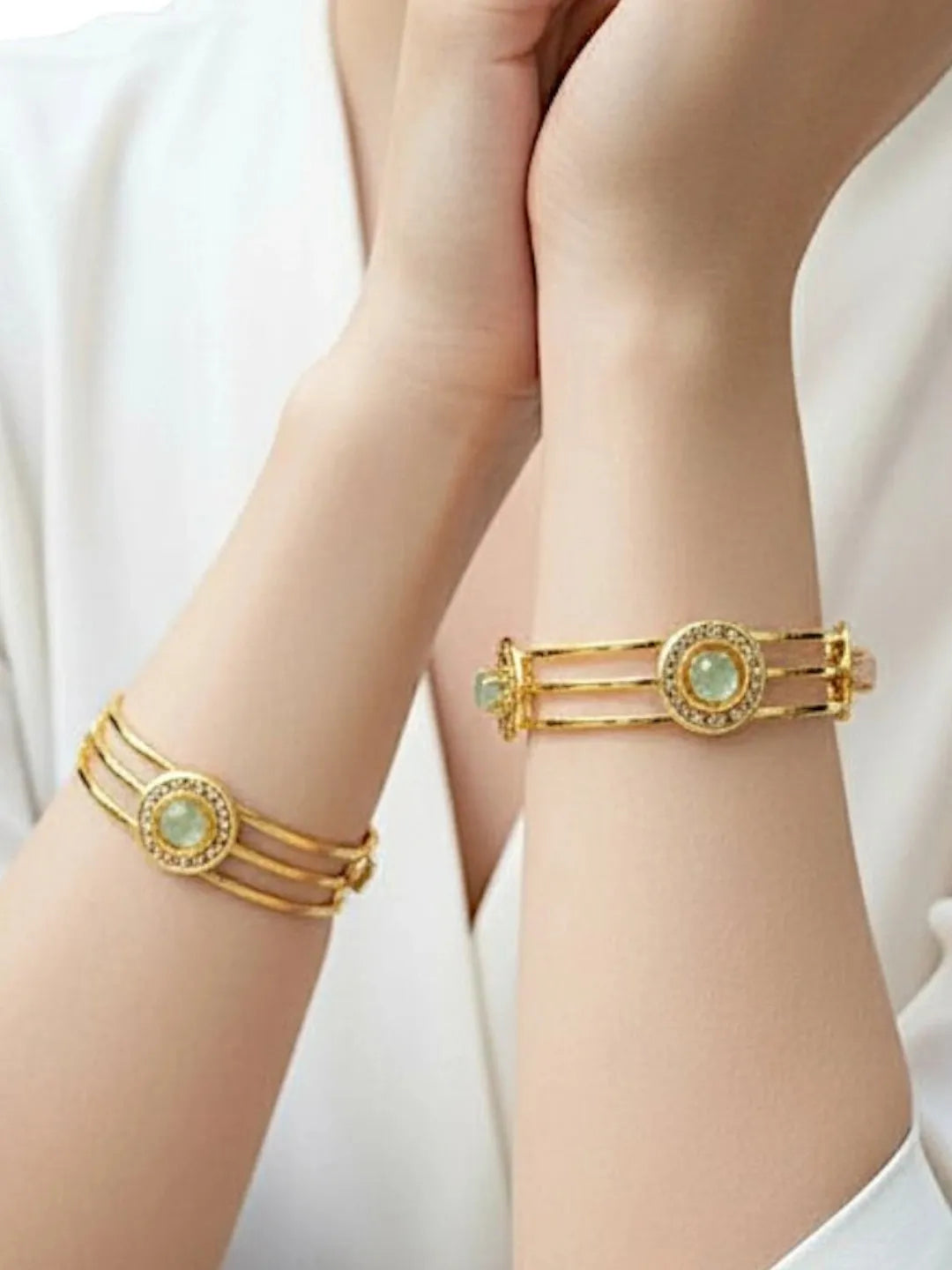 Set Of 2 Gold Plated Cubic Zirconia Stone Studded Bangle