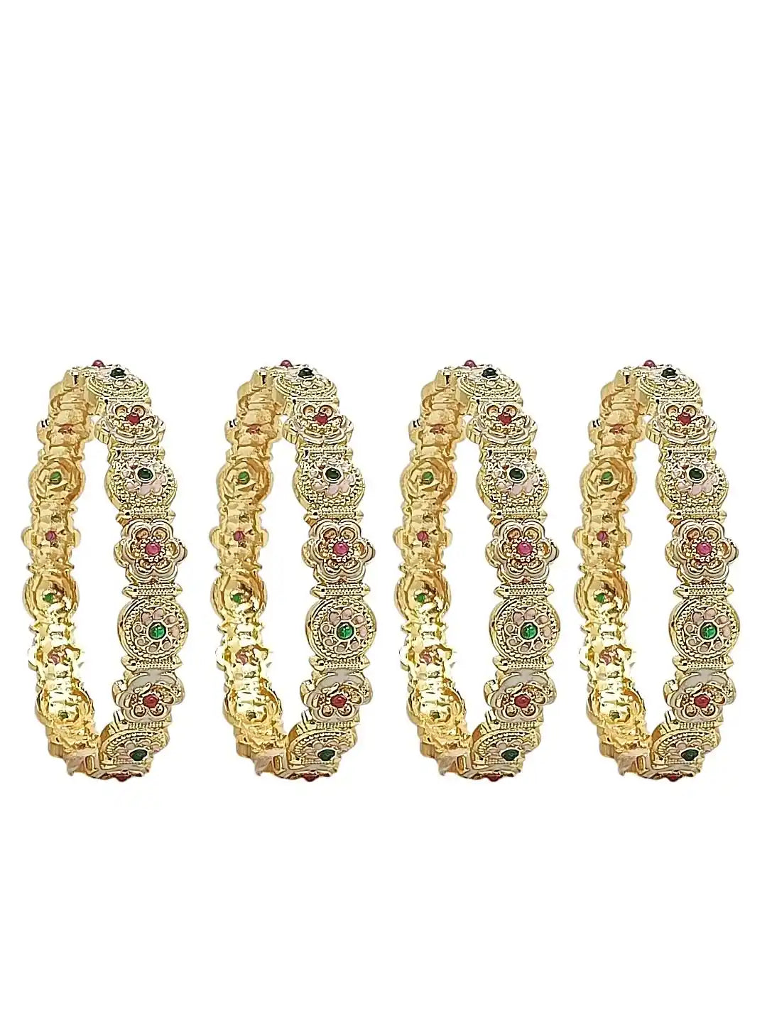 Set Of 4 Gold Plated Meenakari Floral Design Bangle Set