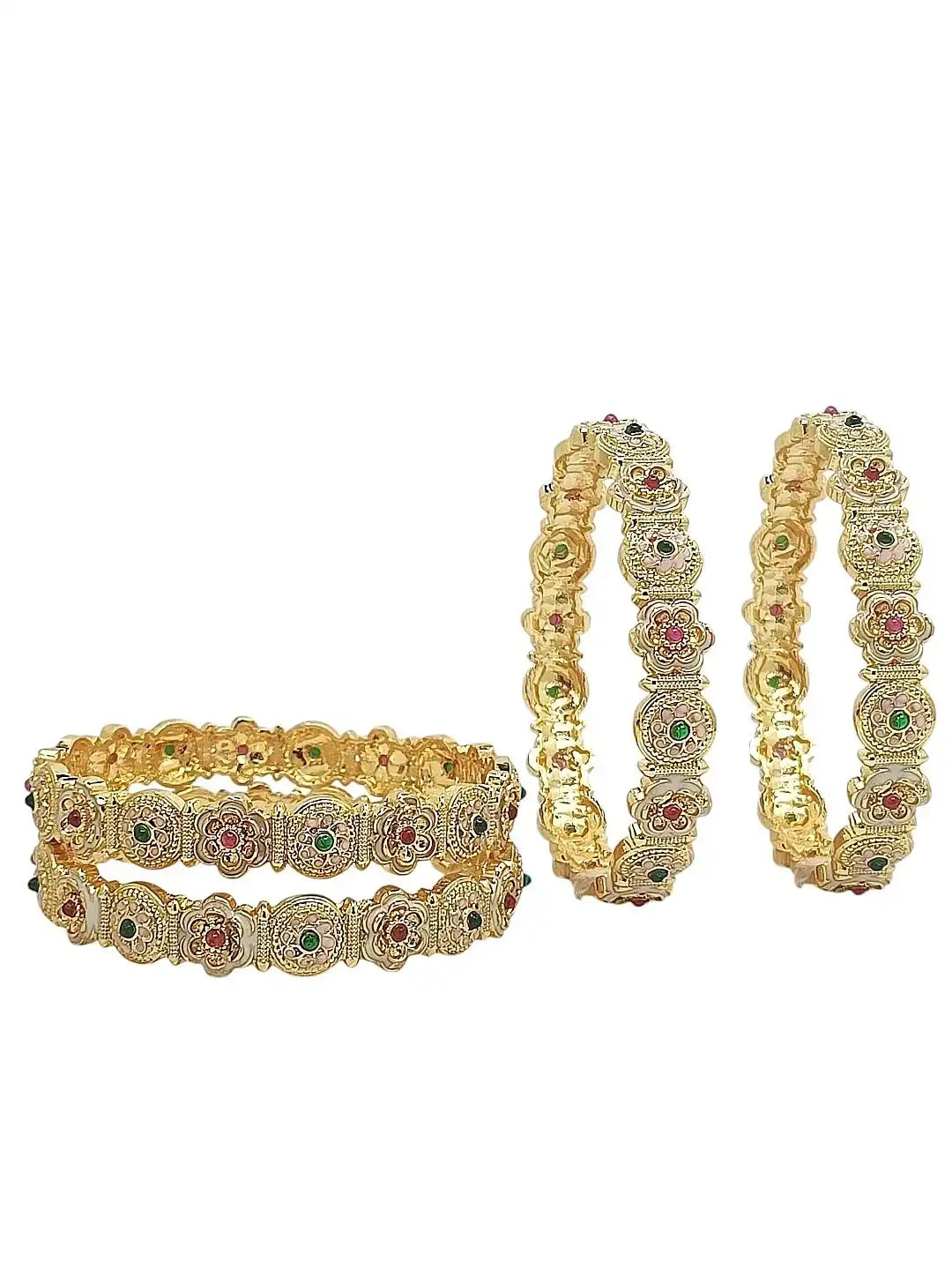 Set Of 4 Gold Plated Meenakari Floral Design Bangle Set