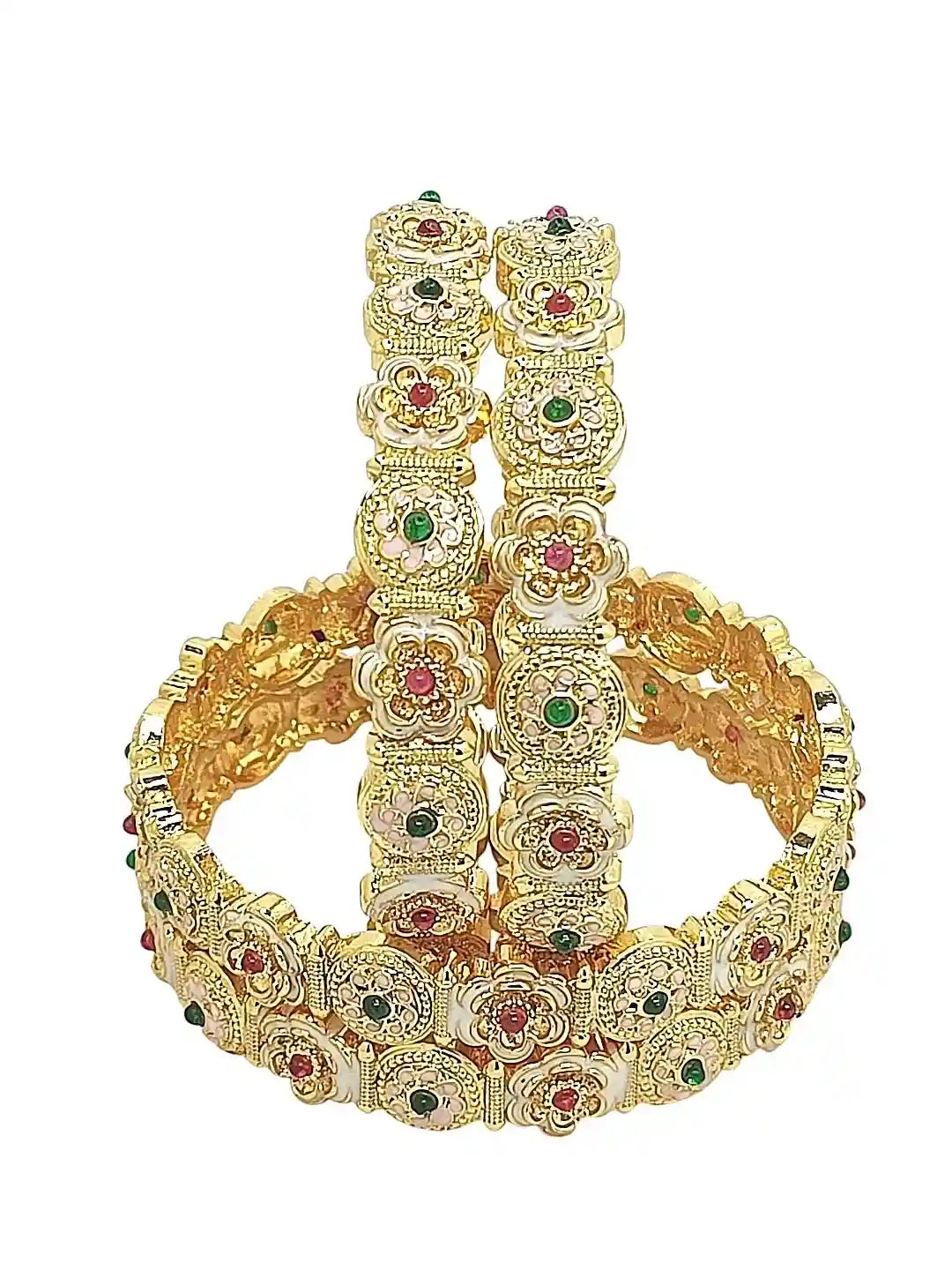 Set Of 4 Gold Plated Meenakari Floral Design Bangle Set