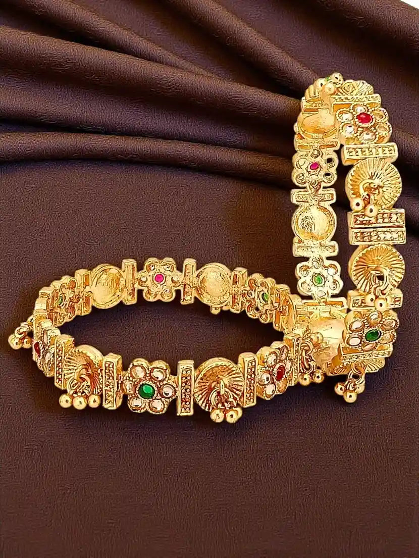 Gold Plated Multi Stone Set Of 2 Ghungroo Bangles