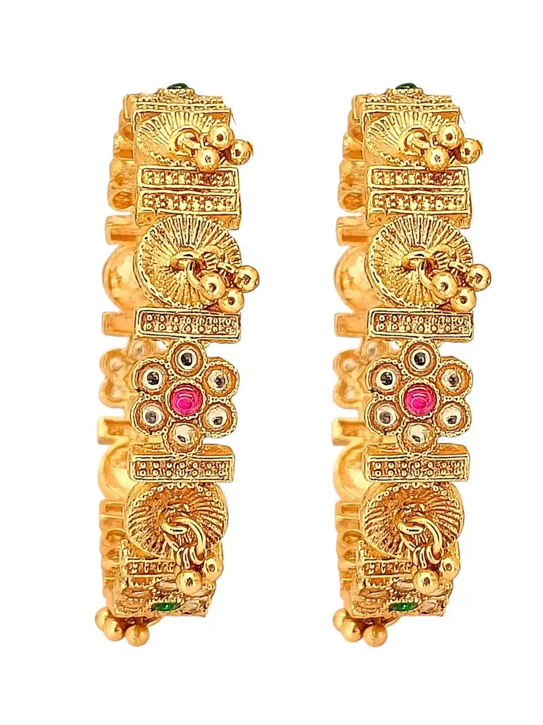 Gold Plated Multi Stone Set Of 2 Ghungroo Bangles