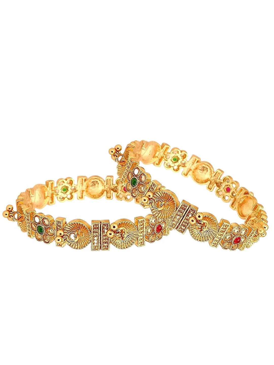 Gold Plated Multi Stone Set Of 2 Ghungroo Bangles