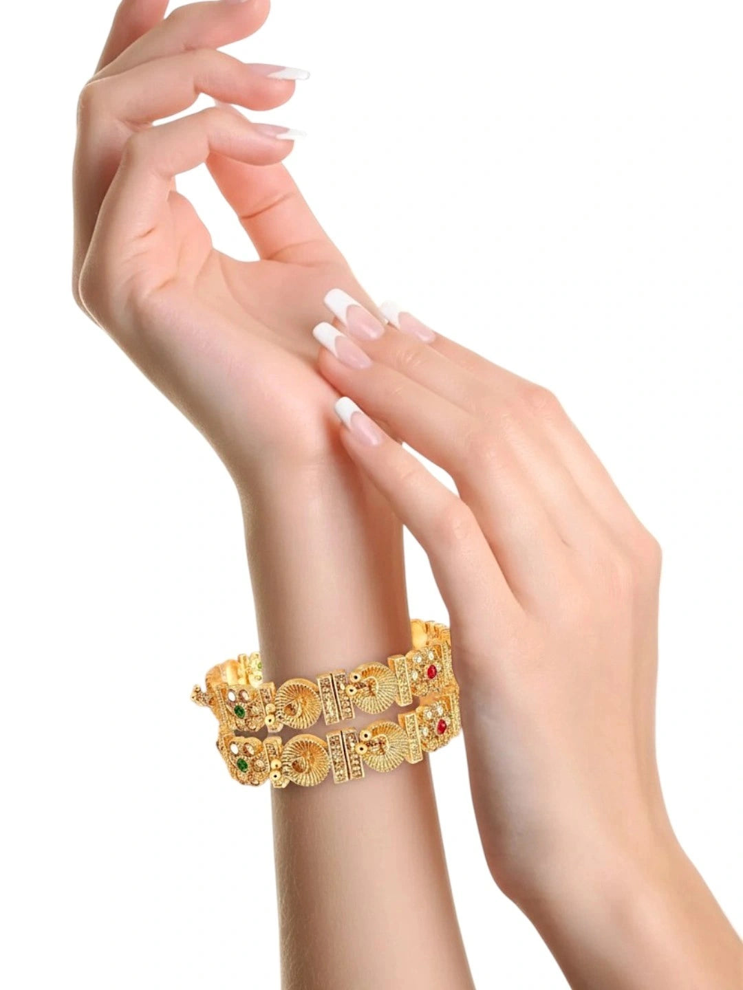 Gold Plated Multi Stone Set Of 2 Ghungroo Bangles
