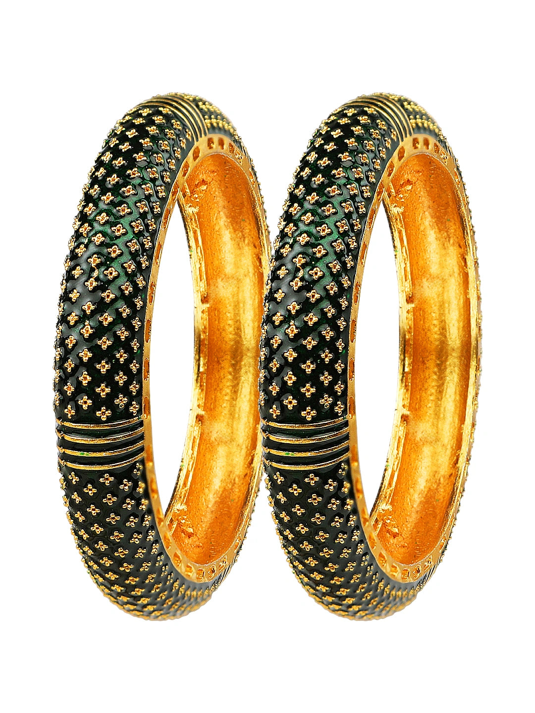 Gold Plated Green Meenakari 2Pc Broad Kada Bangle