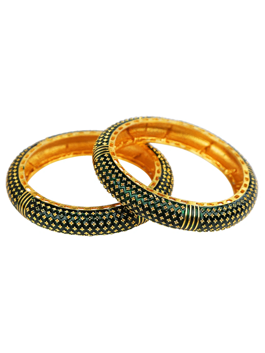 Gold Plated Green Meenakari 2Pc Broad Kada Bangle