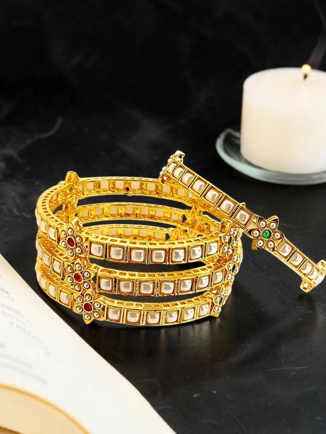 Set Of 4 Gold Plated Rajwadi Style Bangles