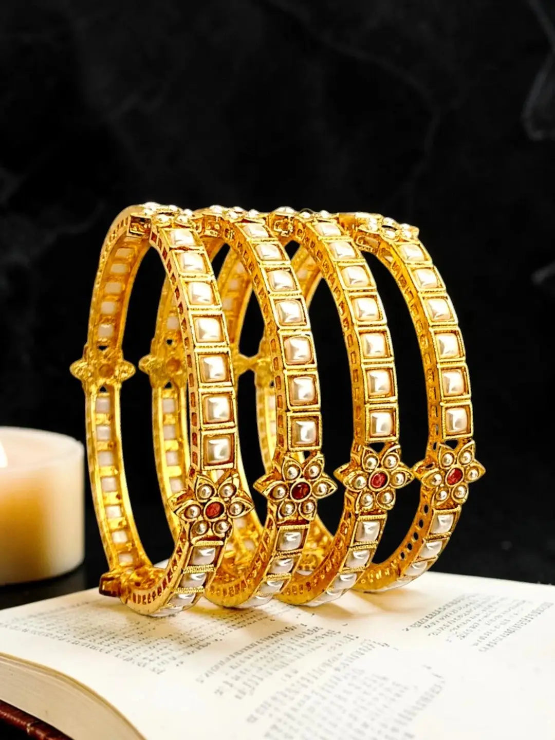 Set Of 4 Gold Plated Rajwadi Style Bangles