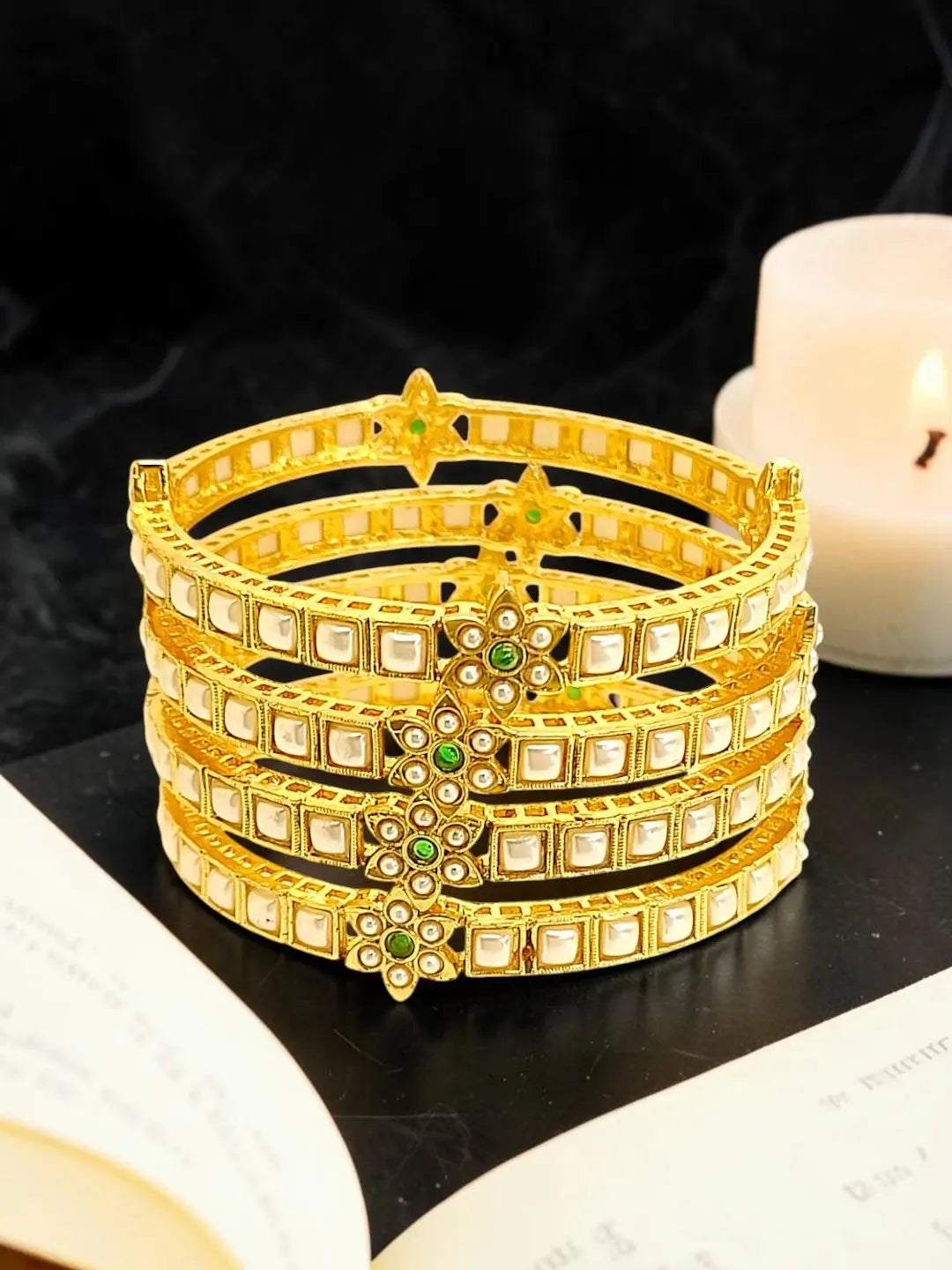 Set Of 4 Gold Plated Rajwadi Style Bangles