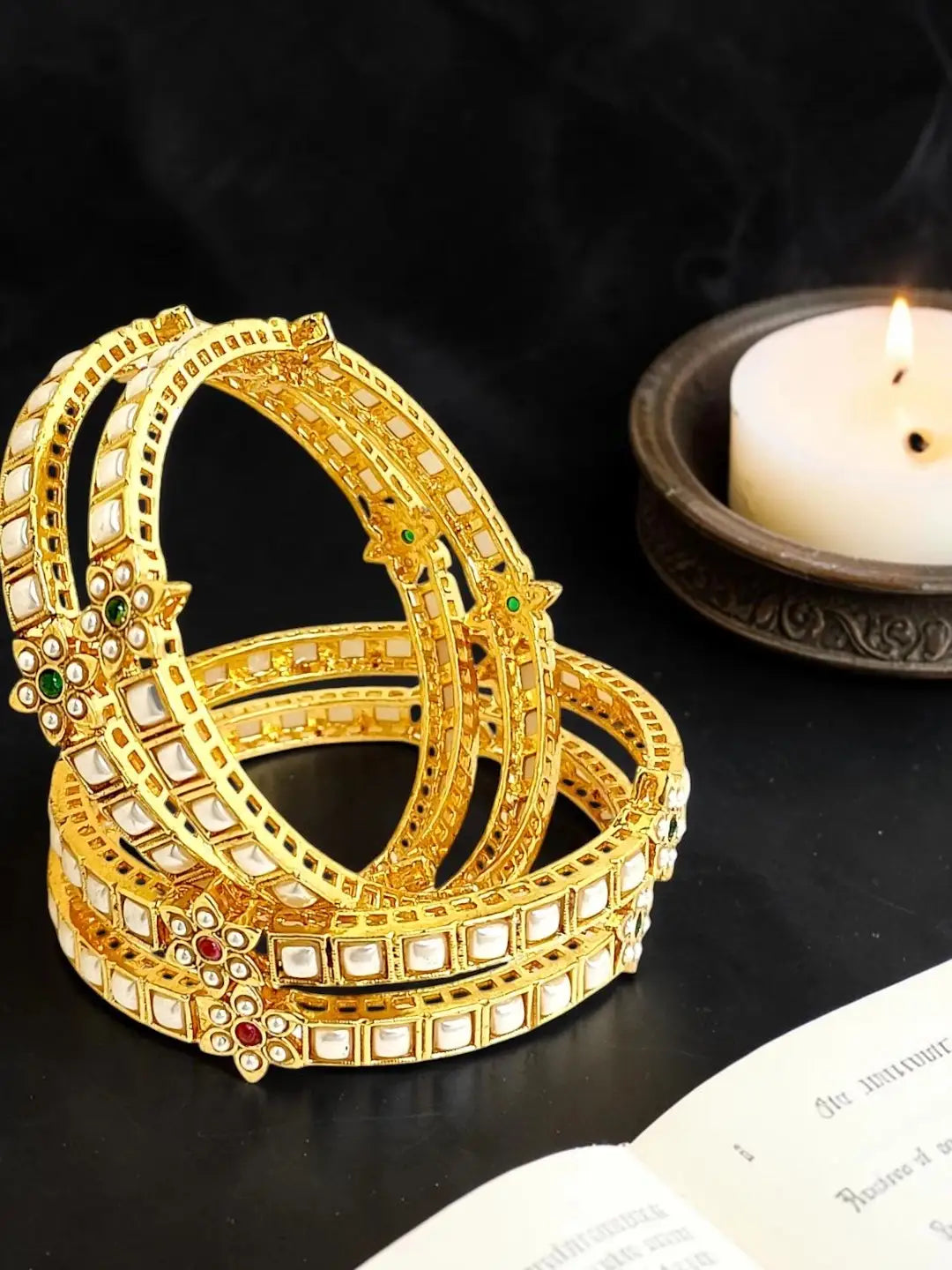 Set Of 4 Gold Plated Rajwadi Style Bangles
