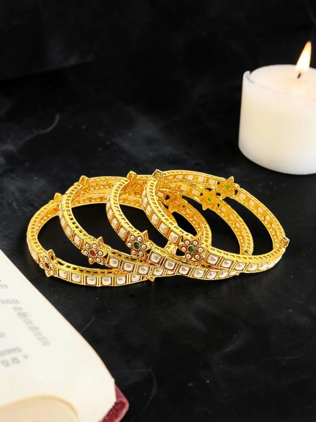 Set Of 4 Gold Plated Rajwadi Style Bangles