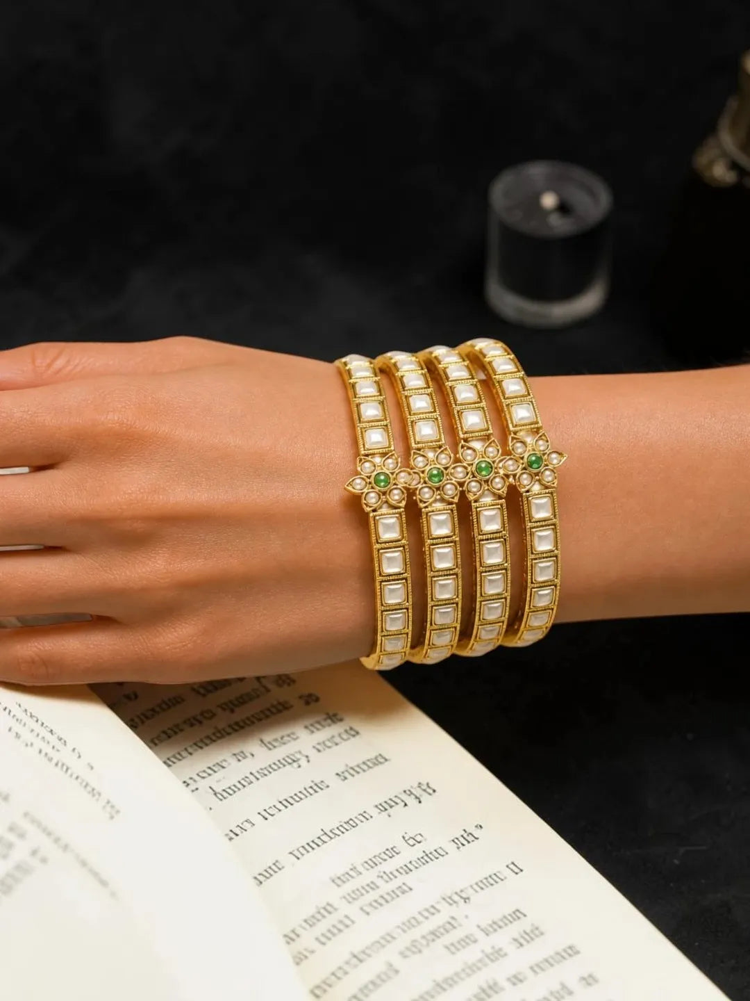 Set Of 4 Gold Plated Rajwadi Style Bangles