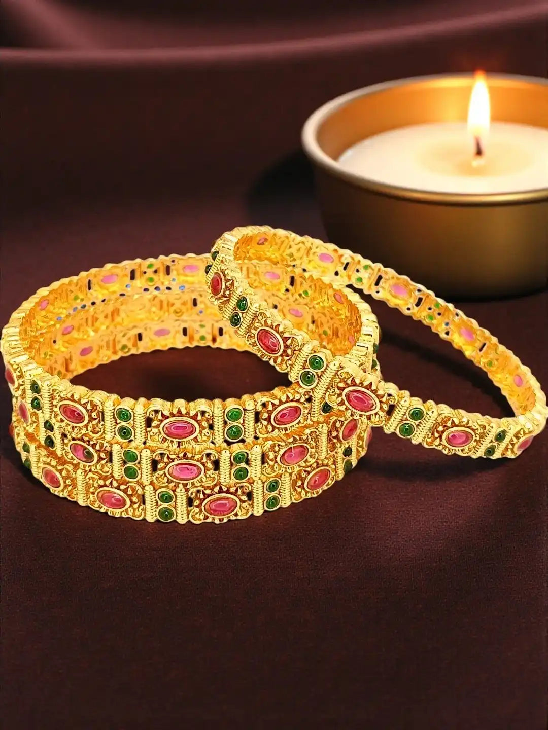 Gold Plated Set Of 4 Kemp Stone Bangles Set