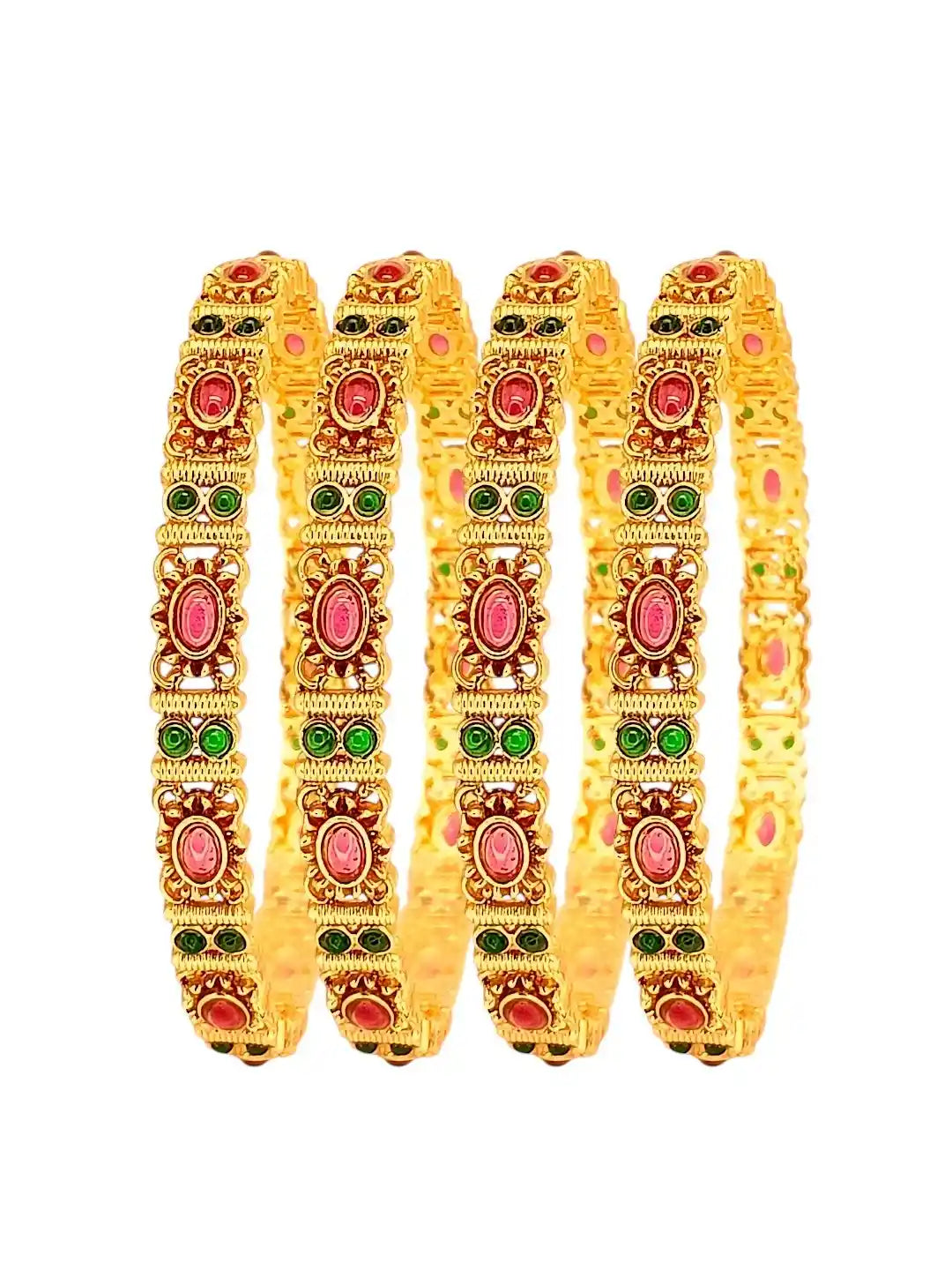 Gold Plated Set Of 4 Kemp Stone Bangles Set