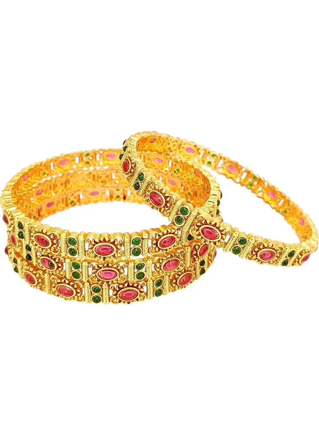 Gold Plated Set Of 4 Kemp Stone Bangles Set