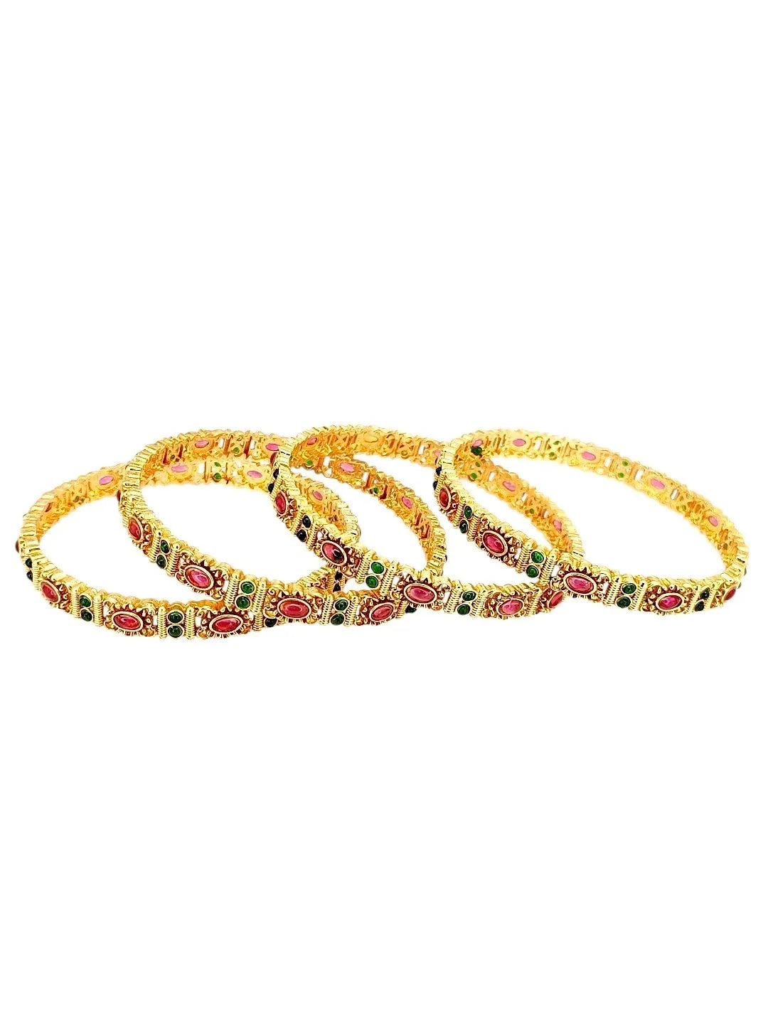 Gold Plated Set Of 4 Kemp Stone Bangles Set