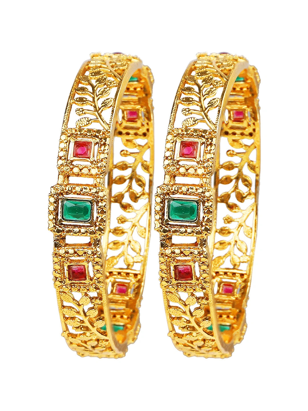 Gold Plated Filigree Polki 2Pc Bangle