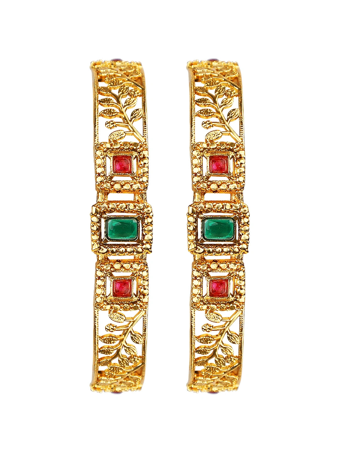 Gold Plated Filigree Polki 2Pc Bangle