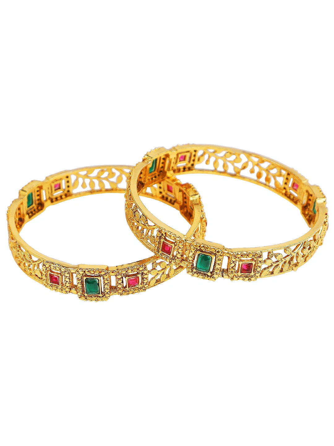 Gold Plated Filigree Polki 2Pc Bangle