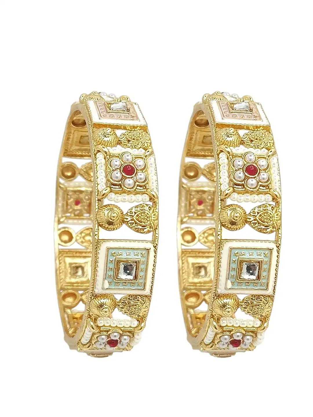 Set Of 2 Gold Plated Meenakari Statement Kada Bangles