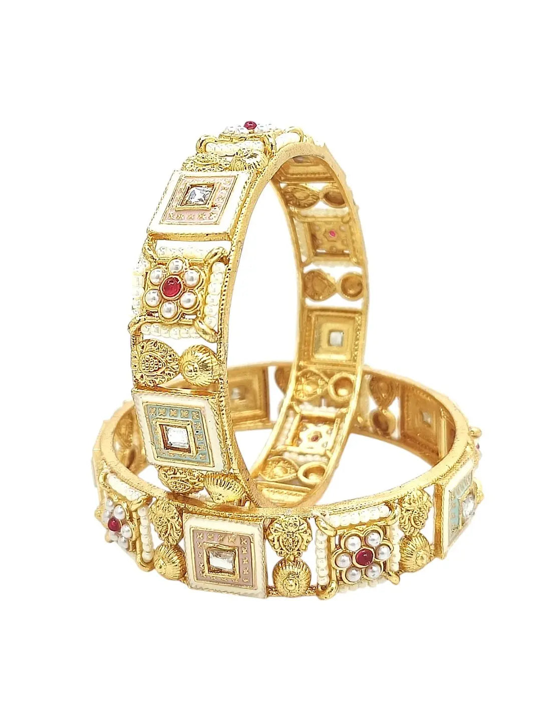 Set Of 2 Gold Plated Meenakari Statement Kada Bangles