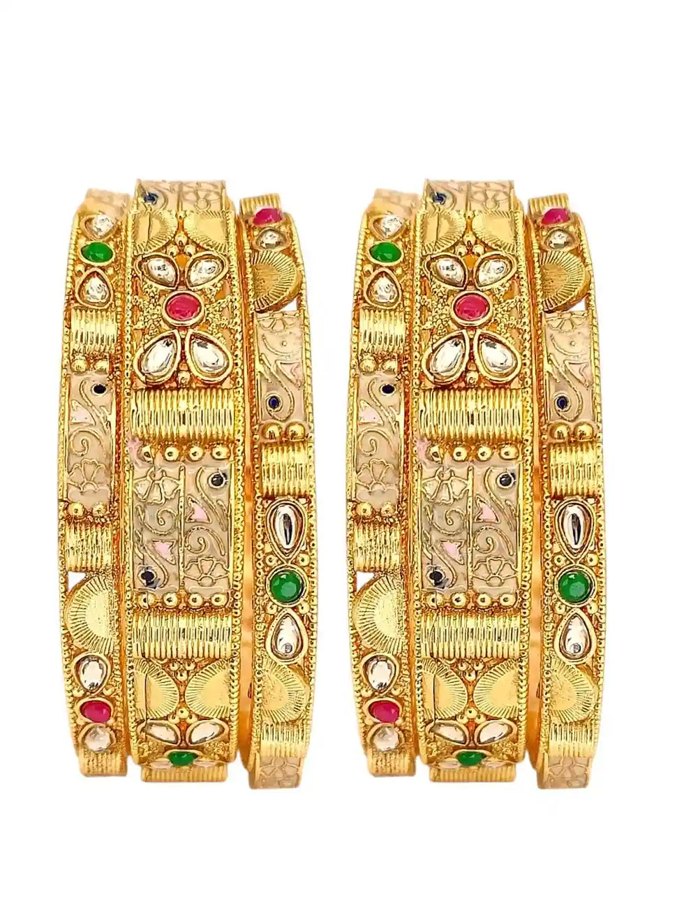 Set Of 6 Gold Plated Rajwadi Meenakari Bangle