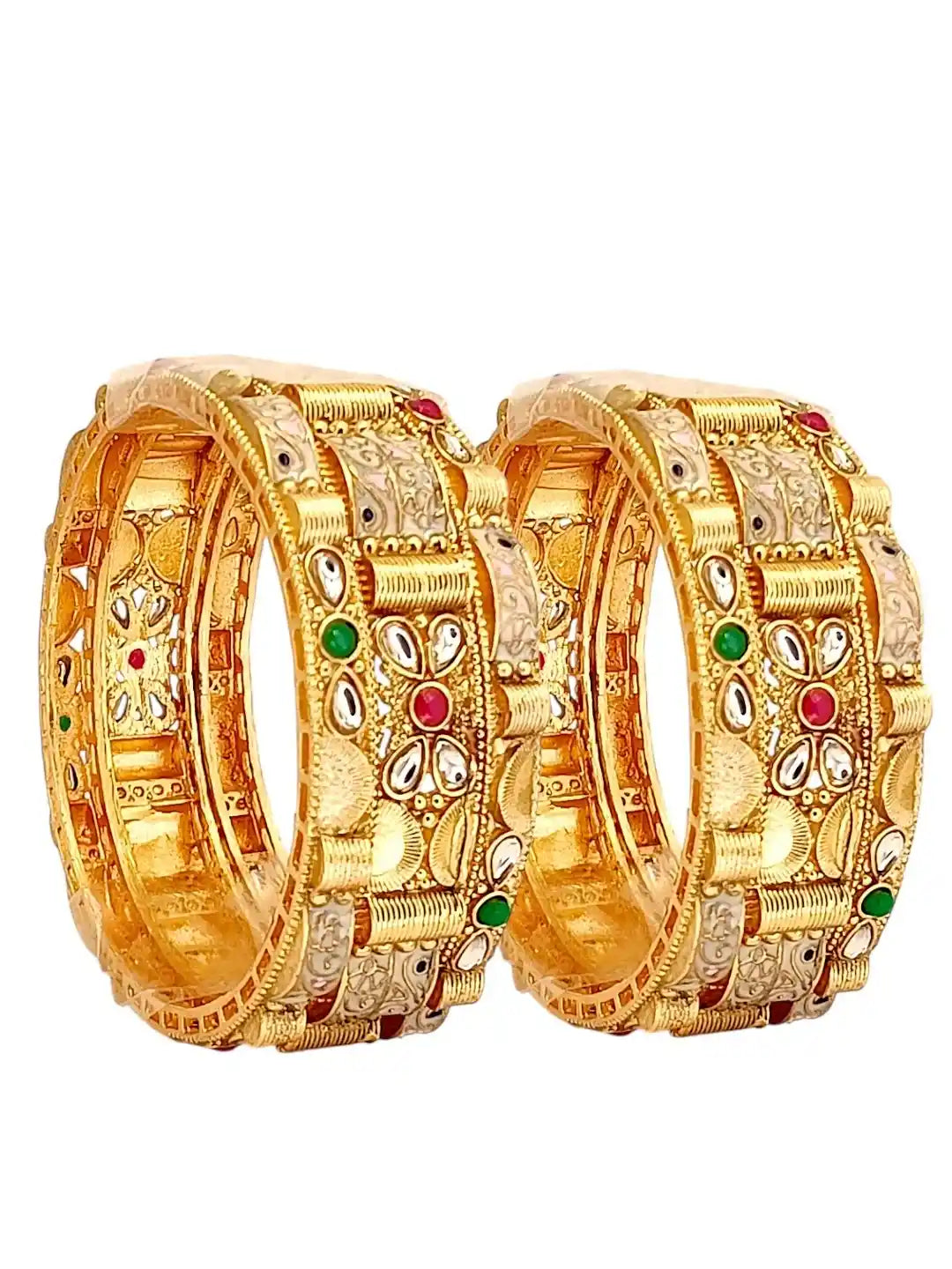 Set Of 6 Gold Plated Rajwadi Meenakari Bangle