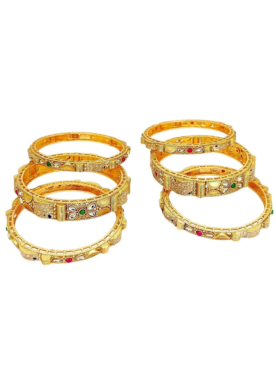 Set Of 6 Gold Plated Rajwadi Meenakari Bangle