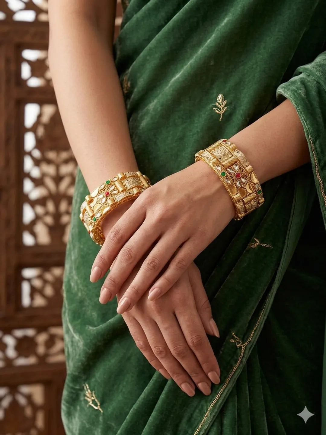 Set Of 6 Gold Plated Rajwadi Meenakari Bangle