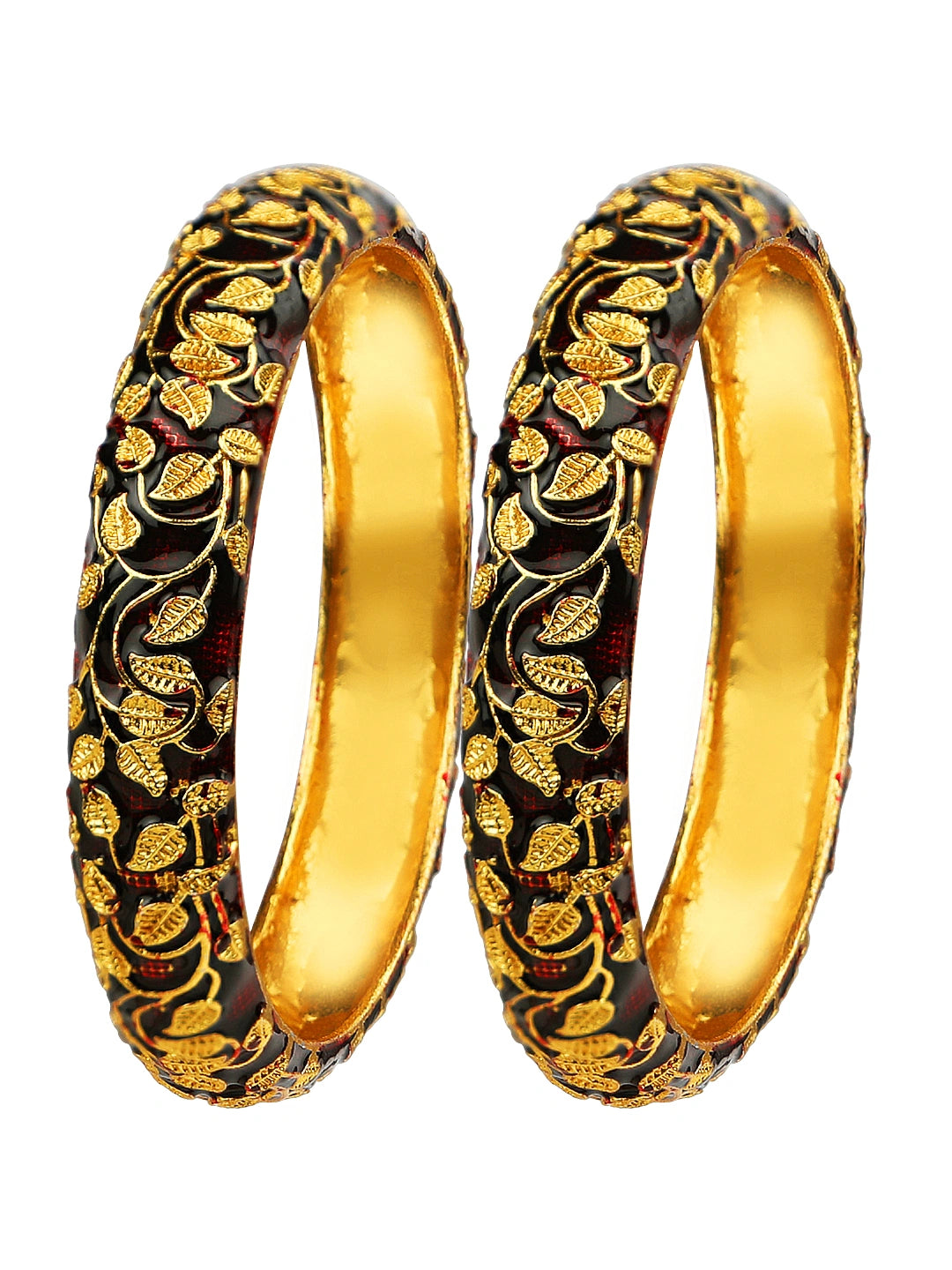 Gold Plated Maroon Enamel 2Pc Kada Bangle
