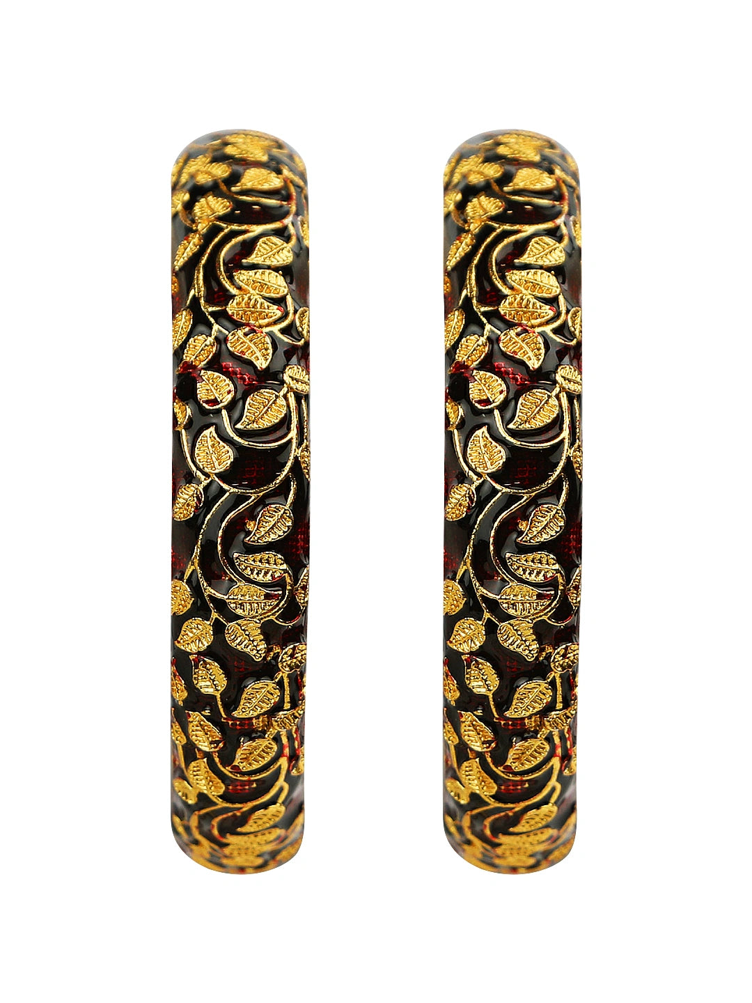 Gold Plated Maroon Enamel 2Pc Kada Bangle