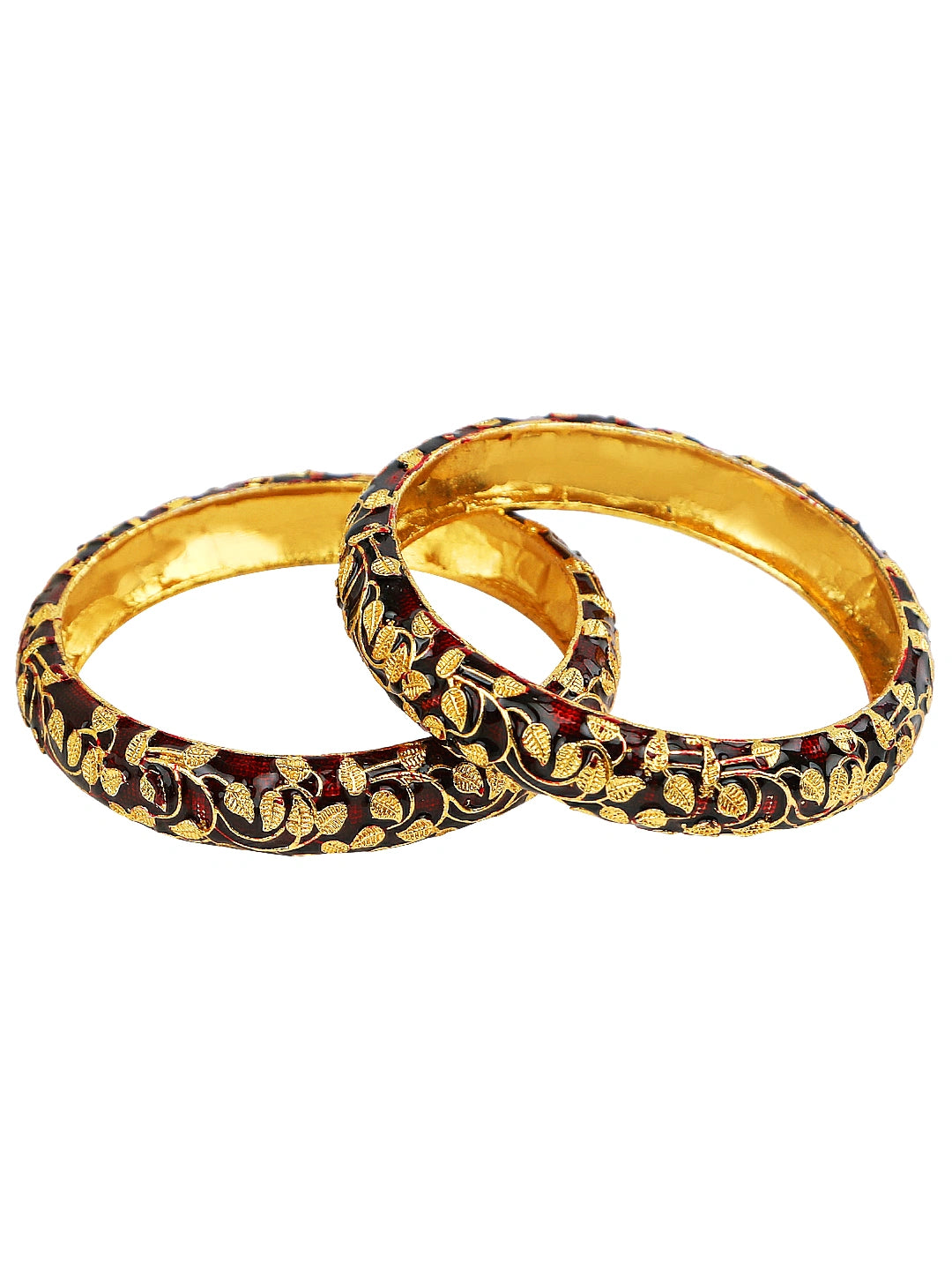 Gold Plated Maroon Enamel 2Pc Kada Bangle