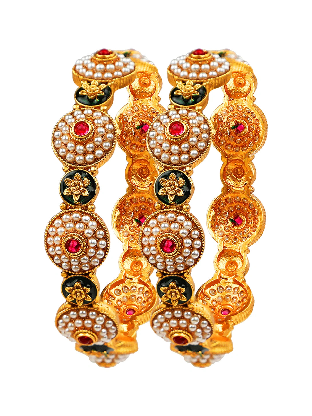 Gold Plated Meenakari Pearl 3Pc Bangle