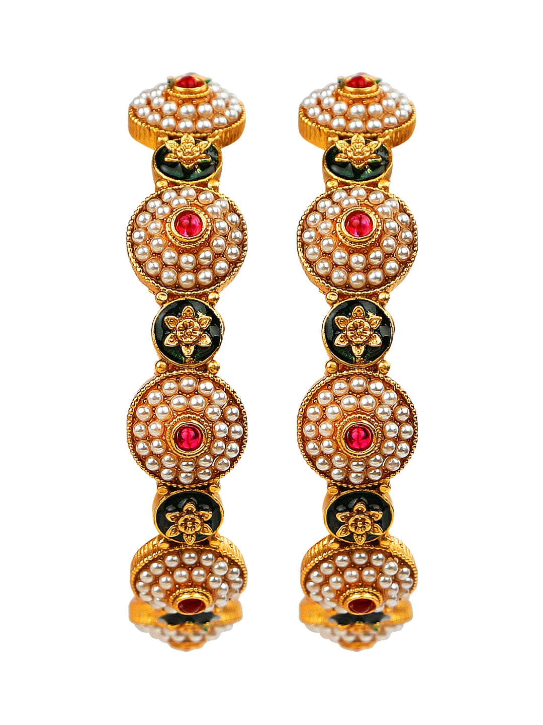 Gold Plated Meenakari Pearl 3Pc Bangle