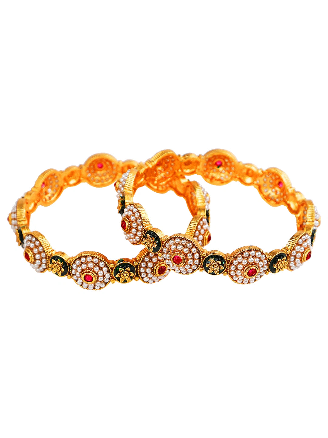 Gold Plated Meenakari Pearl 3Pc Bangle