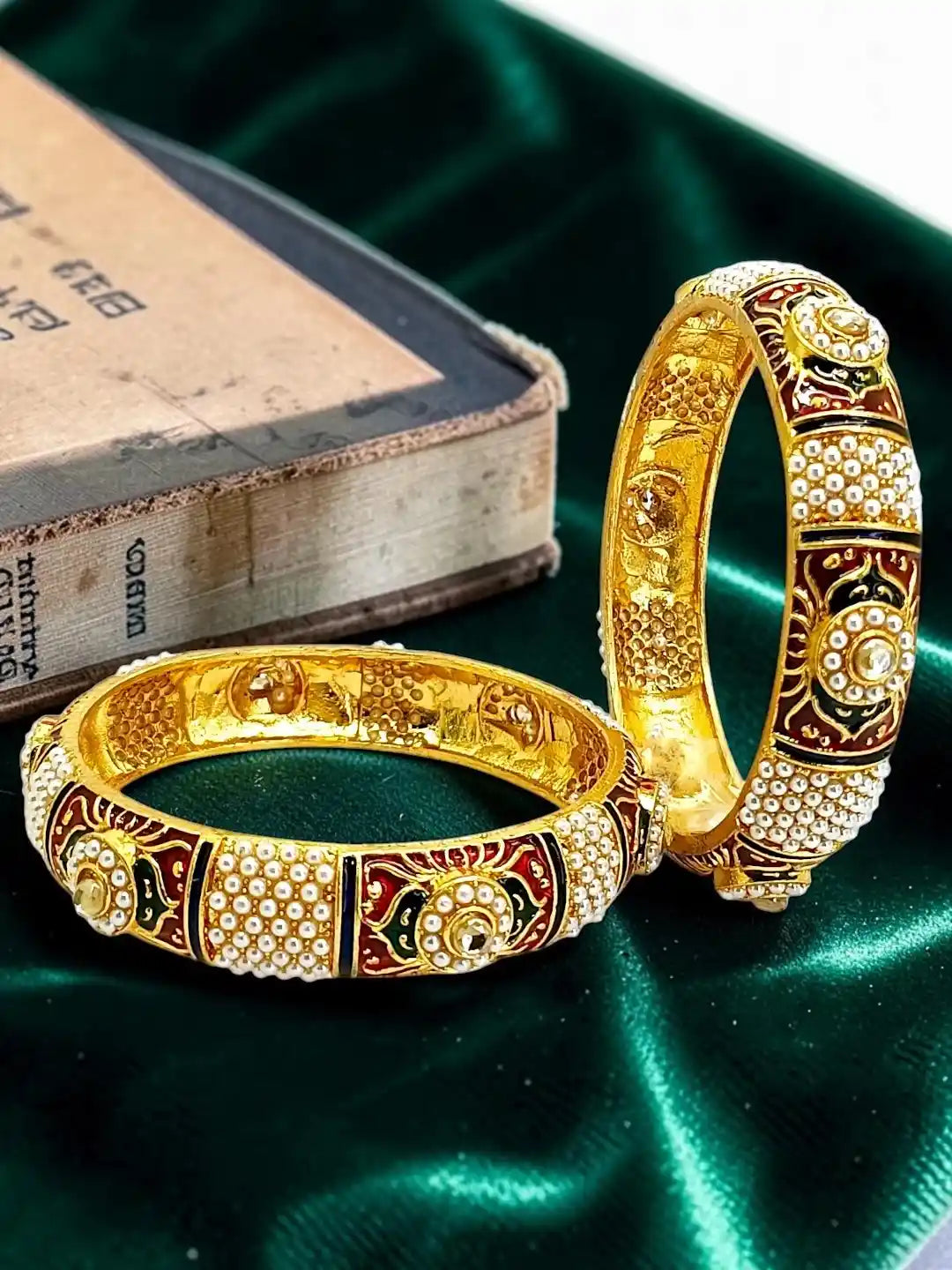 Gold Plated Set Of 2 Meenakari Moti Bangles