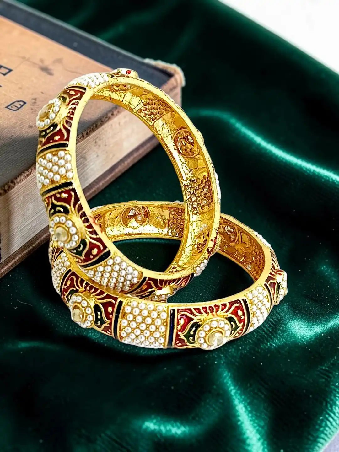 Gold Plated Set Of 2 Meenakari Moti Bangles