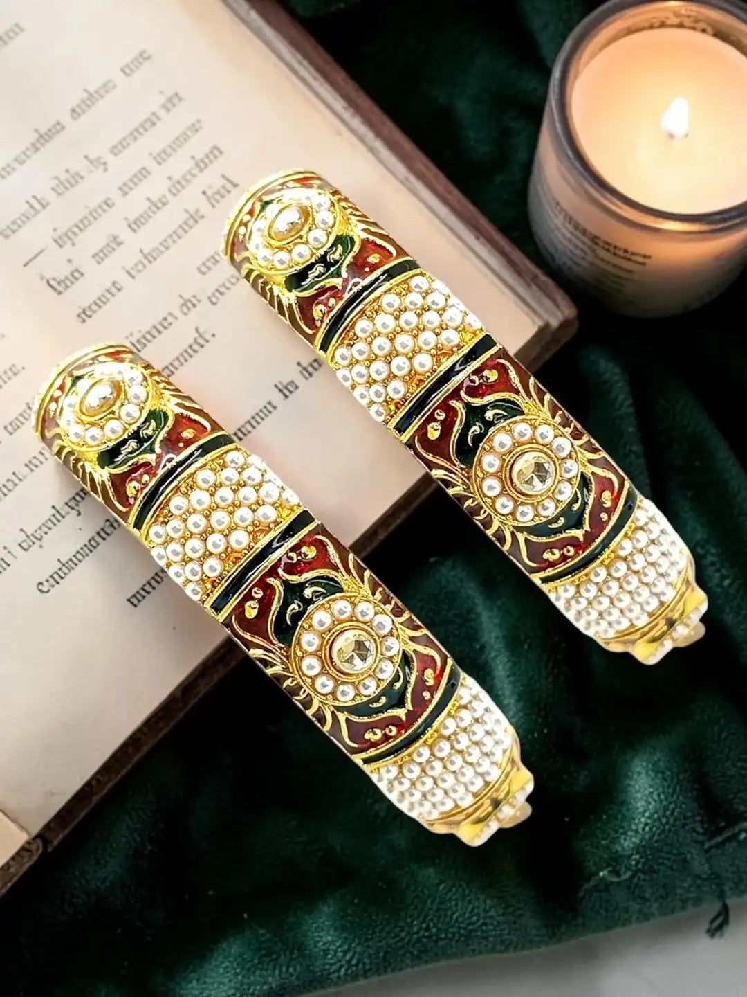 Gold Plated Set Of 2 Meenakari Moti Bangles