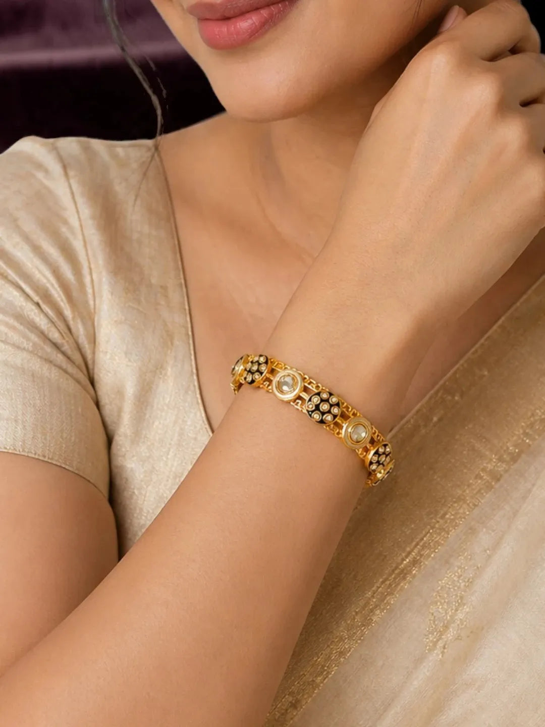 Set Of 2 Gold Plated Pacheli Kundan Kada Bangle Set
