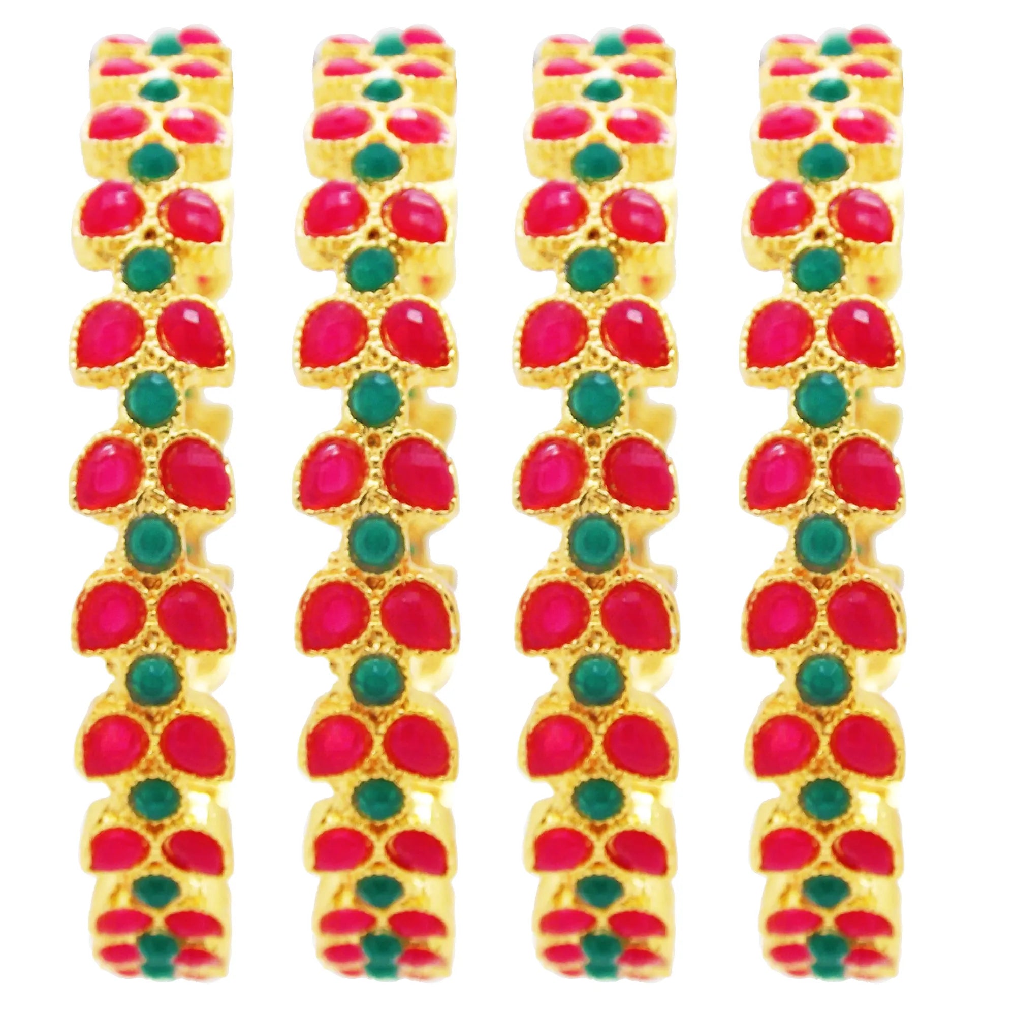 Traditional Floral Meenakari Gold Plated Multicolor Stud 4pc Kada Bangles