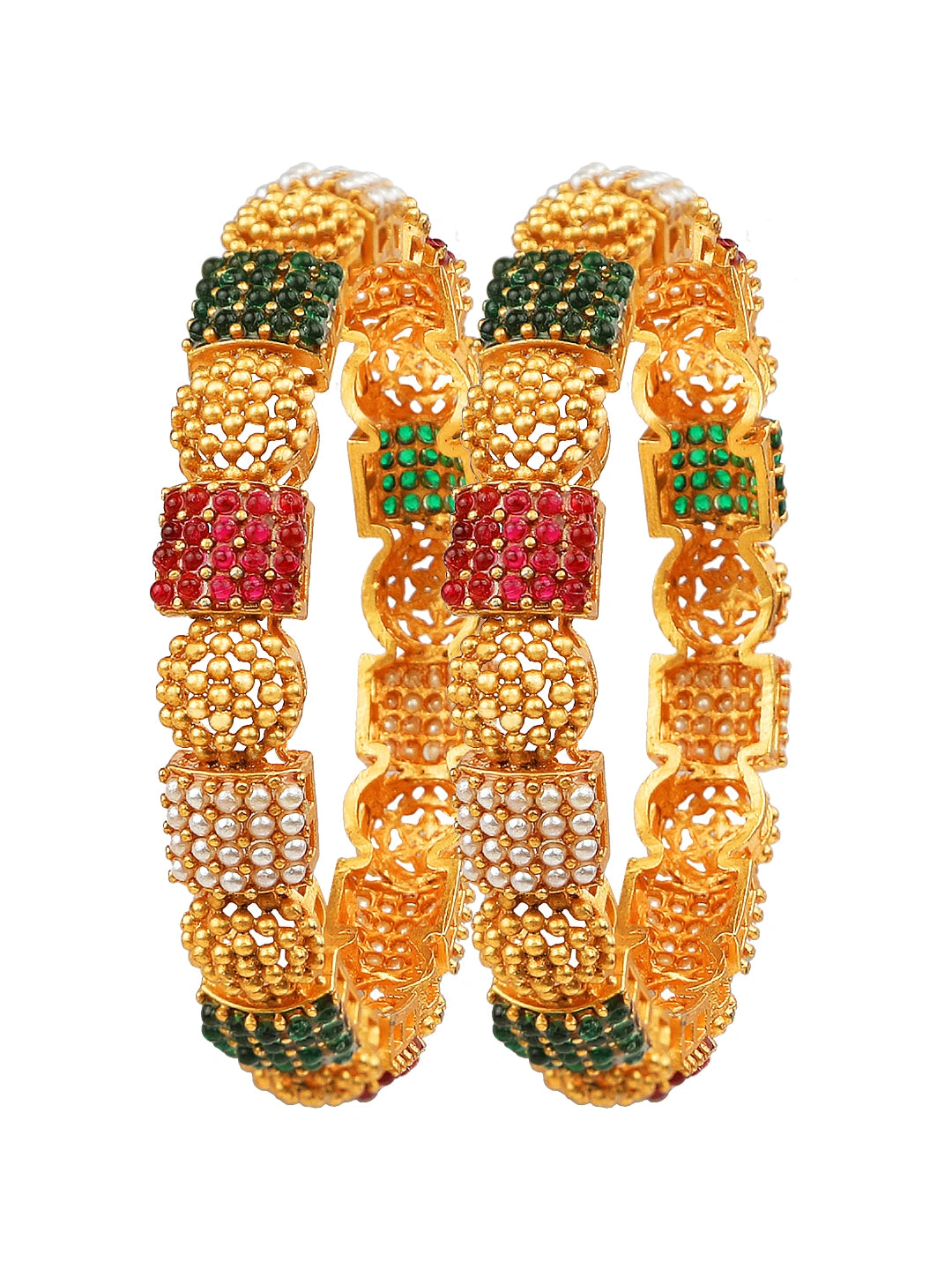 Gold Plated 2Pc Pearl Thushi Style Bangle
