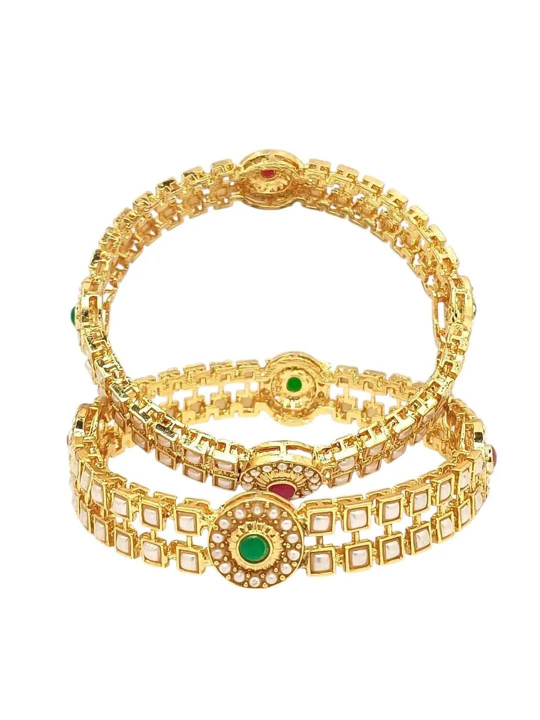 Set Of 2 Gold Plated Beads Studded Bangles Set