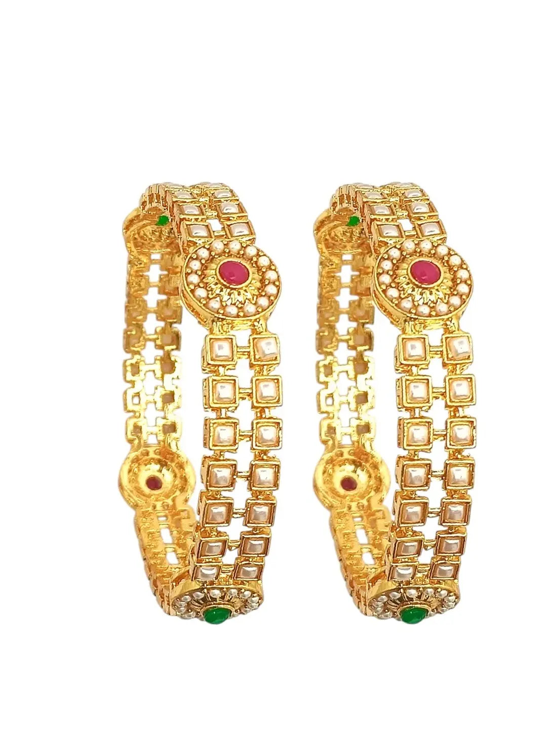 Set Of 2 Gold Plated Beads Studded Bangles Set